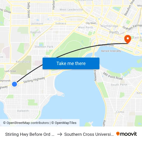 Stirling Hwy Before Ord St to Southern Cross University map