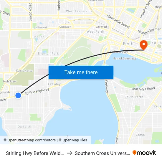 Stirling Hwy Before Weld St to Southern Cross University map