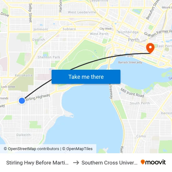 Stirling Hwy Before Martin Av to Southern Cross University map