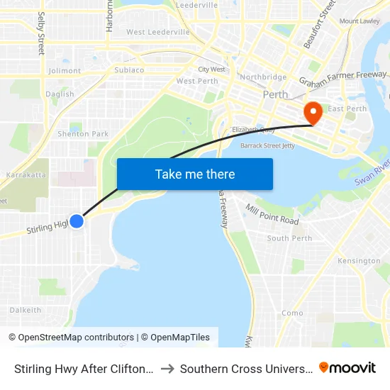 Stirling Hwy After Clifton St to Southern Cross University map