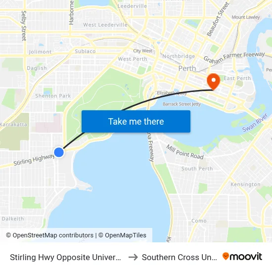 Stirling Hwy Opposite University Of Wa to Southern Cross University map