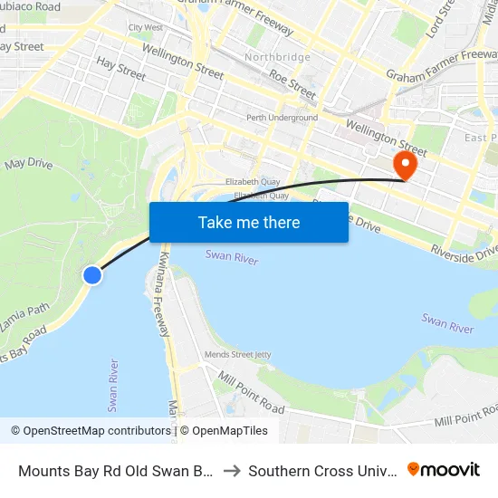 Mounts Bay Rd Old Swan Brewery to Southern Cross University map