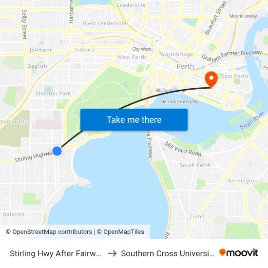 Stirling Hwy After Fairway to Southern Cross University map