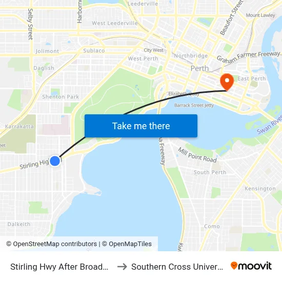 Stirling Hwy After Broadway to Southern Cross University map
