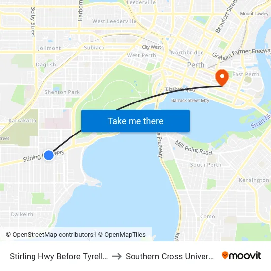 Stirling Hwy Before Tyrell St to Southern Cross University map