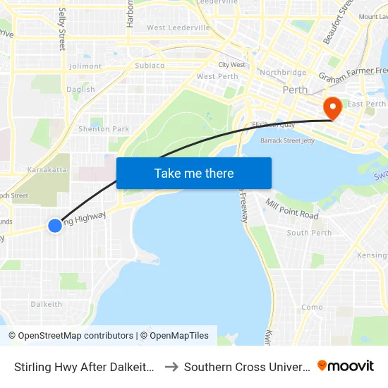 Stirling Hwy After Dalkeith Rd to Southern Cross University map