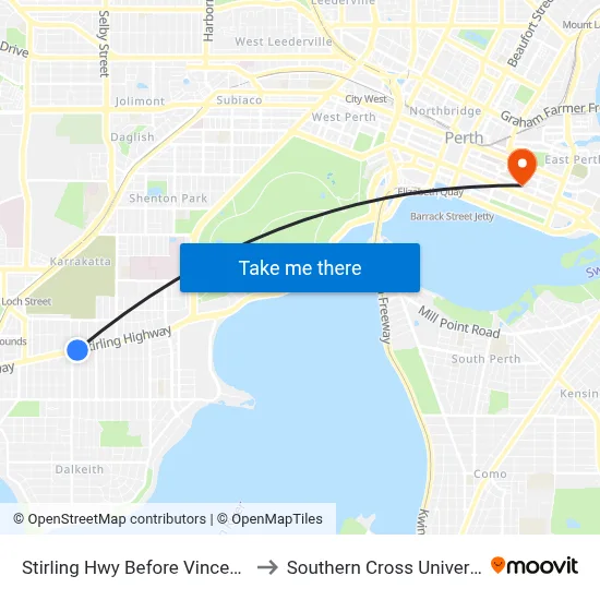 Stirling Hwy Before Vincent St to Southern Cross University map