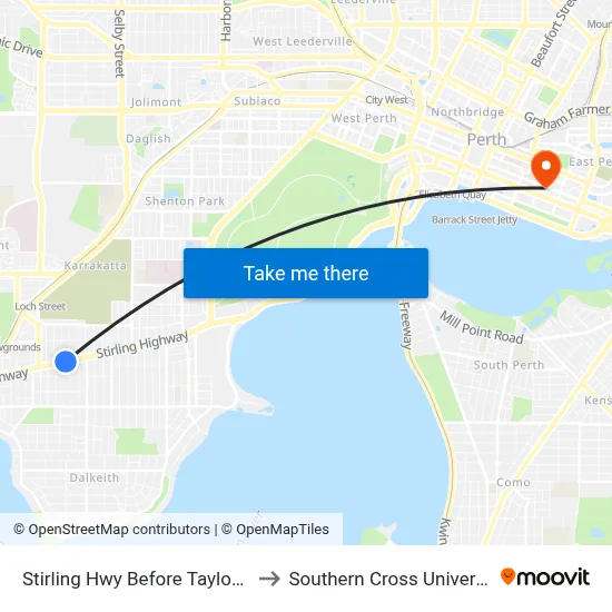 Stirling Hwy Before Taylor Rd to Southern Cross University map