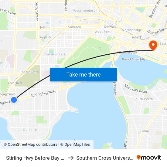 Stirling Hwy Before Bay Rd to Southern Cross University map