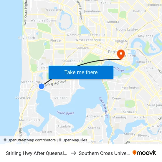 Stirling Hwy After Queenslea Dr to Southern Cross University map