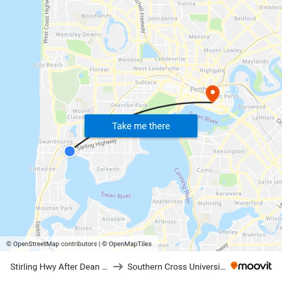 Stirling Hwy After Dean St to Southern Cross University map