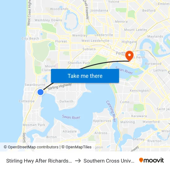 Stirling Hwy After Richardson Av to Southern Cross University map