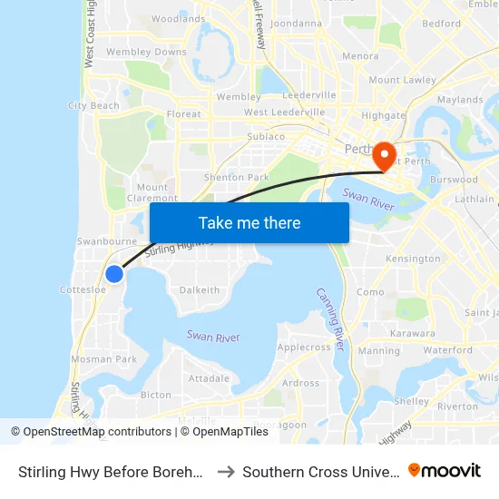 Stirling Hwy Before Boreham St to Southern Cross University map