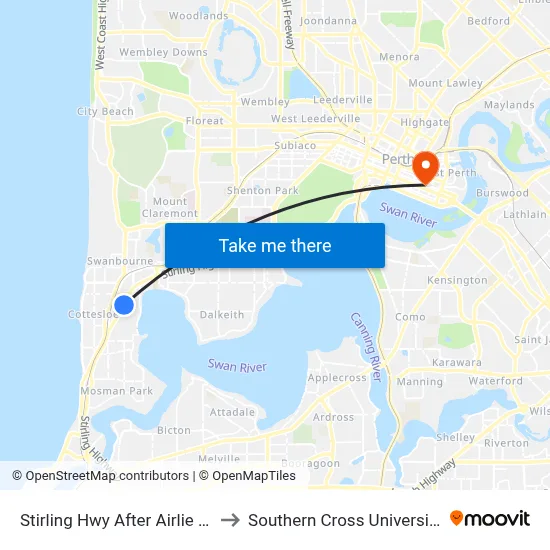 Stirling Hwy After Airlie St to Southern Cross University map