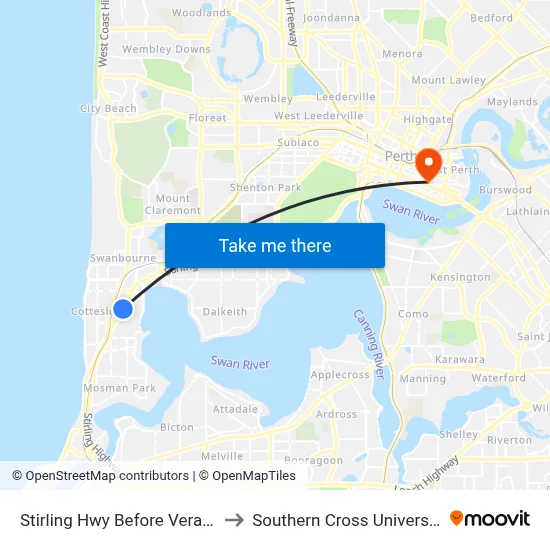 Stirling Hwy Before Vera St to Southern Cross University map