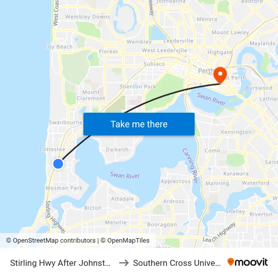 Stirling Hwy After Johnston St to Southern Cross University map