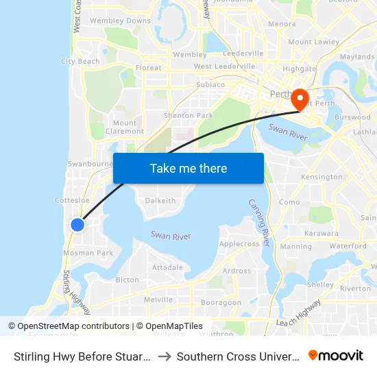 Stirling Hwy Before Stuart St to Southern Cross University map