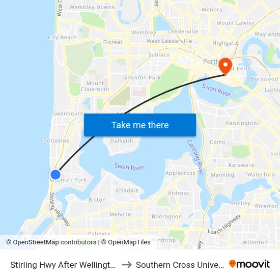 Stirling Hwy After Wellington St to Southern Cross University map