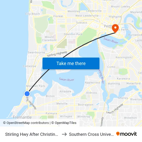 Stirling Hwy After Christina Pde to Southern Cross University map