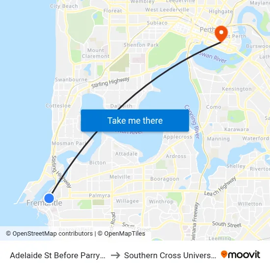 Adelaide St Before Parry St to Southern Cross University map