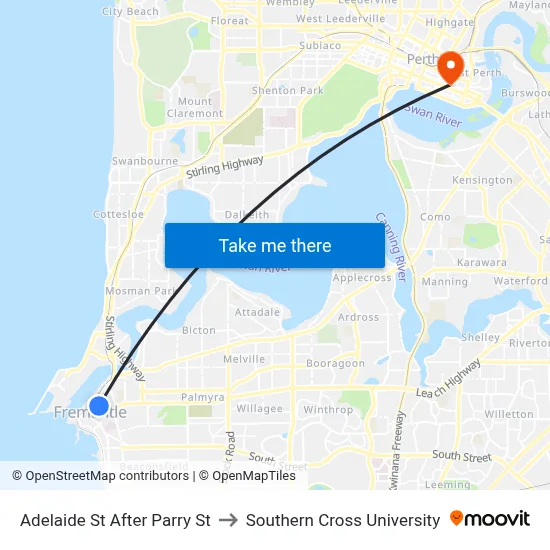 Adelaide St After Parry St to Southern Cross University map