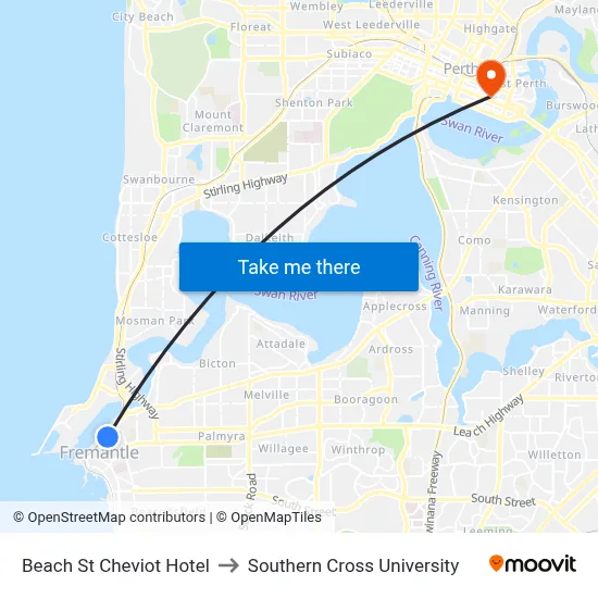 Beach St Cheviot Hotel to Southern Cross University map