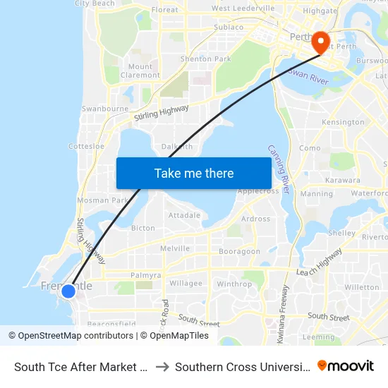 South Tce After Market St to Southern Cross University map