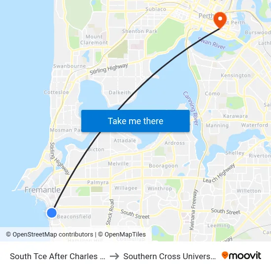 South Tce After Charles St to Southern Cross University map