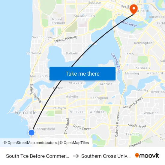 South Tce Before Commercial St to Southern Cross University map