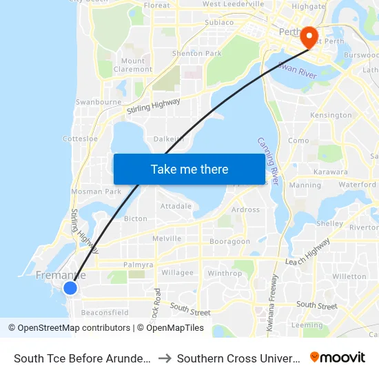 South Tce Before Arundel St to Southern Cross University map