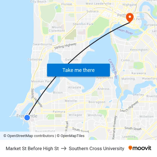 Market St Before High St to Southern Cross University map