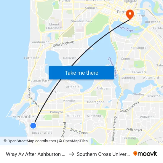 Wray Av After Ashburton Tce to Southern Cross University map
