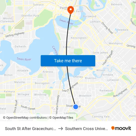 South St After Gracechurch Cr to Southern Cross University map