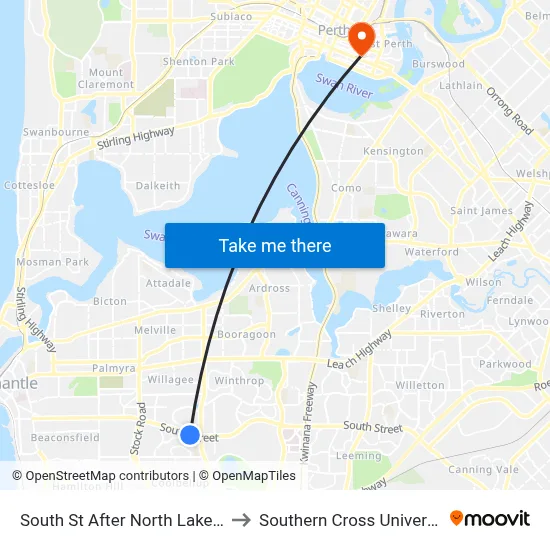 South St After North Lake Rd to Southern Cross University map