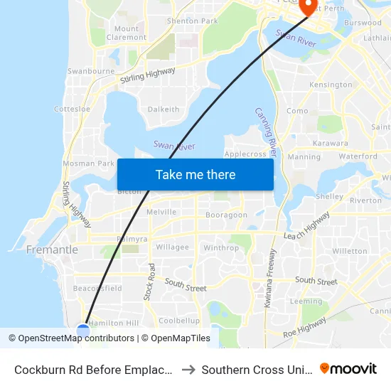 Cockburn Rd Before Emplacement Cr to Southern Cross University map