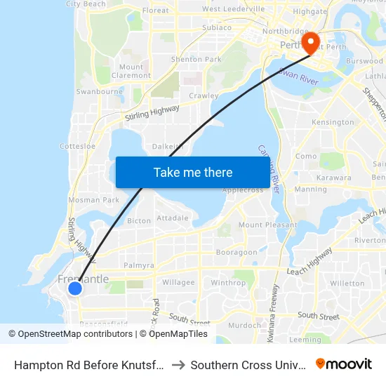 Hampton Rd Before Knutsford St to Southern Cross University map
