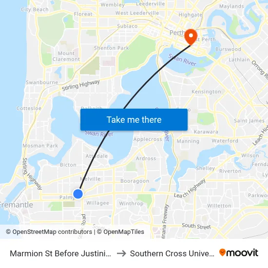 Marmion St Before Justinian St to Southern Cross University map