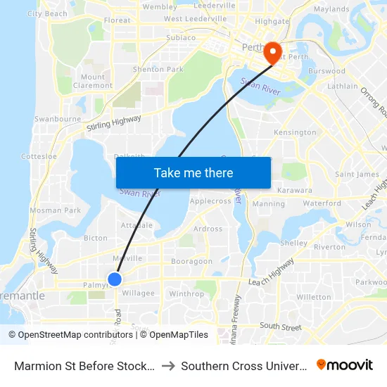 Marmion St Before Stock Rd to Southern Cross University map