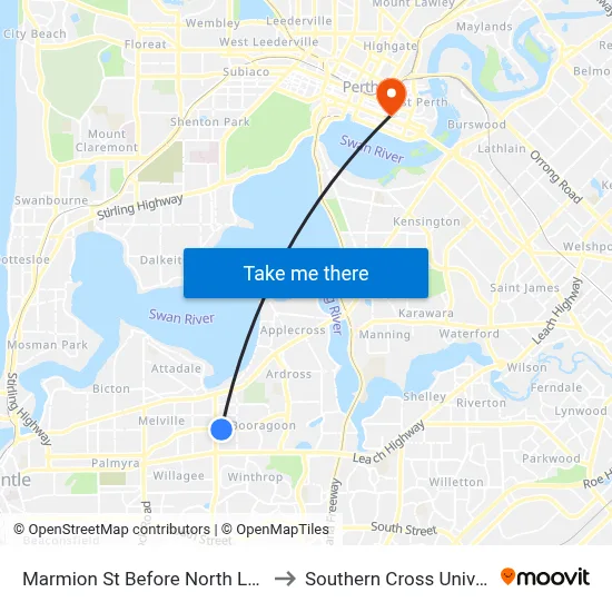 Marmion St Before North Lake Rd to Southern Cross University map