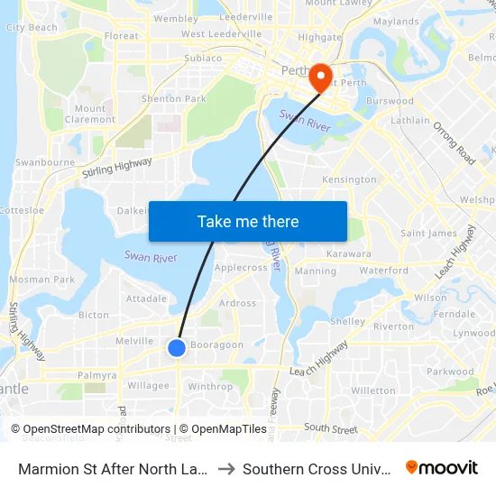 Marmion St After North Lake Rd to Southern Cross University map
