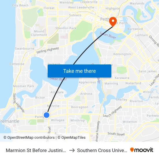 Marmion St Before Justinian St to Southern Cross University map