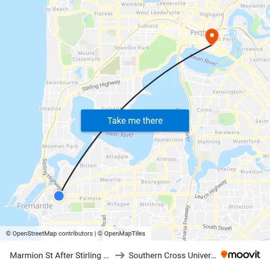 Marmion St After Stirling Hwy to Southern Cross University map