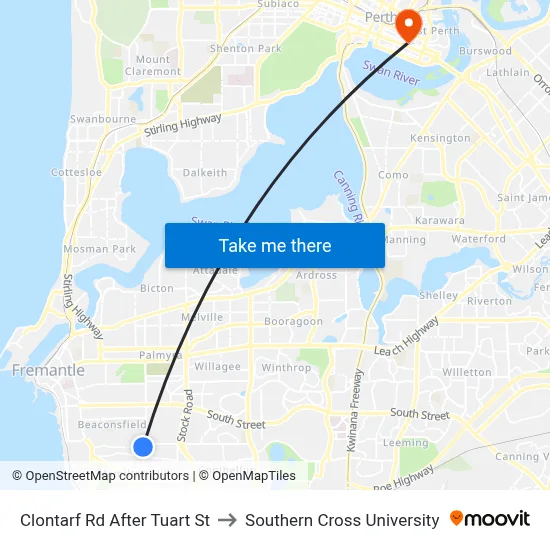 Clontarf Rd After Tuart St to Southern Cross University map