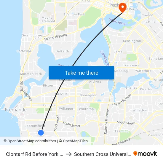 Clontarf Rd Before York St to Southern Cross University map