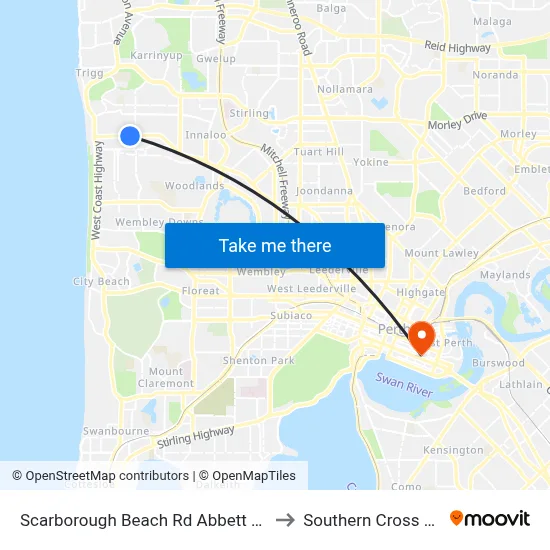 Scarborough Beach Rd Abbett Street Cat Id 16 to Southern Cross University map