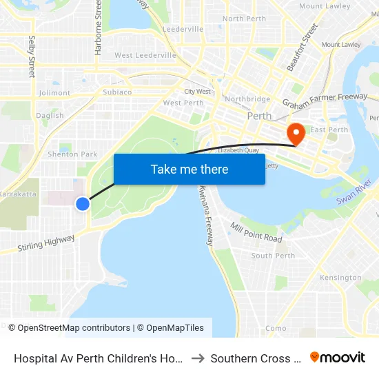 Hospital Av Perth Children's Hospital Cat Id 132 to Southern Cross University map