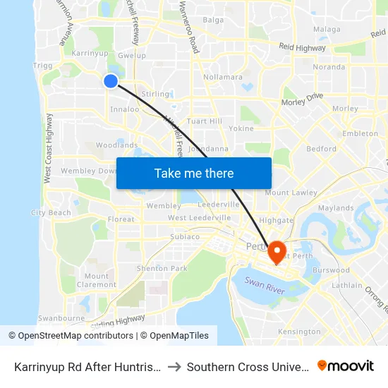 Karrinyup Rd After Huntriss Rd to Southern Cross University map