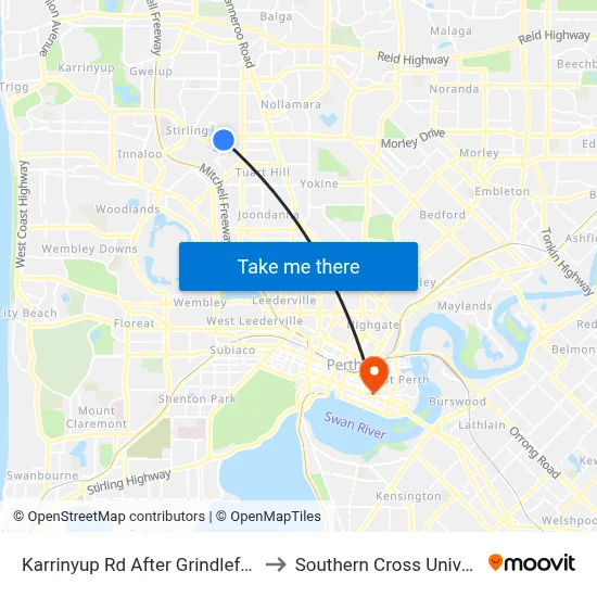 Karrinyup Rd After Grindleford Dr to Southern Cross University map