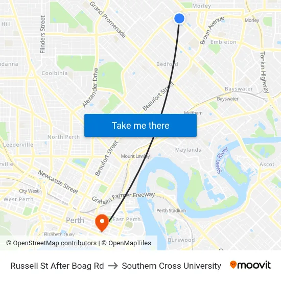 Russell St After Boag Rd to Southern Cross University map