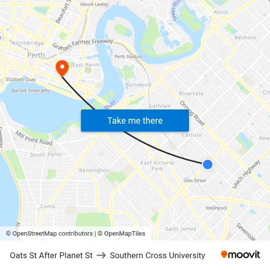 Oats St After Planet St to Southern Cross University map